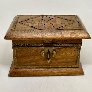 Vintage Wood Brass Copper Purple Velvet Inside